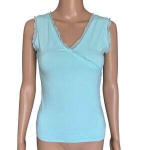 Cache Cache Y2K Babydoll Blue Top Euro Coquette Made in Portugal Size 2 Stretch